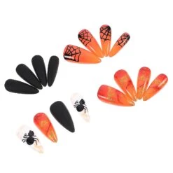 24pcs Halloween Spiders Web Nail Wraps Halloween Fake Nails Full Cover Nails