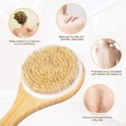 Back Body Brush - Natural Bristles Back Scrubber With Long Wooden Handle,for Improves Lymphatic Functions, Stimulates Blood Circulation, Exfoliator,re