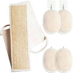 7 Pack Loofah Exfoliating Back Scrubber Natural Loofah Sponge Pad Set With Seamless Hook,loofah Sponge Bath Shower Exfoliating Back Scrubber Set For M