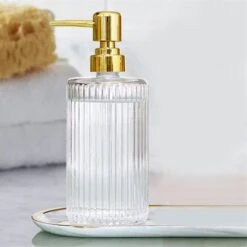 400ml Glass Lotion Bottle Press-type Dispensing Stripe Pump Head Gold Press-type Soap Liquid Bathro