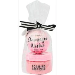 Onyx Bathhouse Champagne Wishes Body Scrub And Bath Bomb Gift Set - Honey And Pear