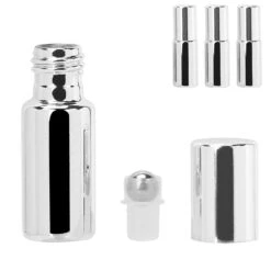 3pcs Professional Glass Perfume Roller Bottle Portable Essential Oil Roll On Bottles Set 5mlSilver