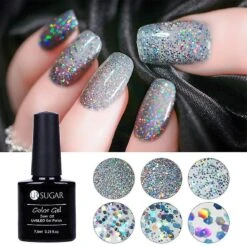 Uv Gel Nail Polish - Semi Permanent Glitter, Silver Laser Gel -Cosmetics Promotion Store 137841571 max