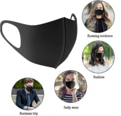 5 Pack Fashion Face Masks, Unisex Black Dust Cotton, Washable, Reusable Cotton Fabric-Yvan -Cosmetics Promotion Store 1394685424 max