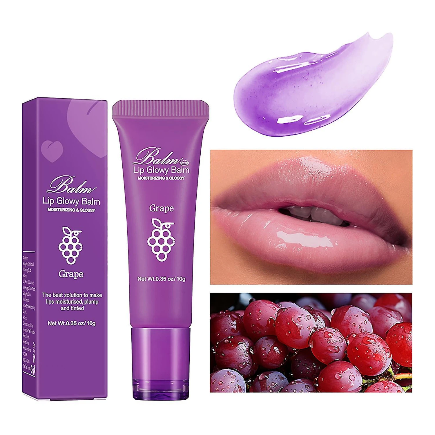 Lip Glowy Balm, Moisturizing Lip Repair Sleeping Lip Mask, Plumping Lip Gloss Hydrating Lip Treatment Soothing Dry Chapped Lips Purple - Grape Flavour 3 Lip Glowy Balm, Moisturizing Lip Repair Sleeping Lip Mask, Plumping Lip Gloss Hydrating Lip Treatment Soothing Dry Chapped Lips Purple - Grape Flavour - Image 3