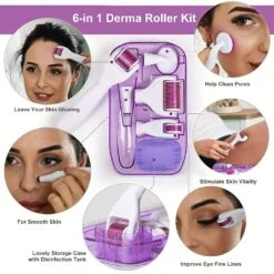 SQCLV Derma Roller Kit For Face And Body - 0.25mm Microneedling Roller Titanium For Women And Men Skincare, Microneedle Dermaroller With 5 Replaceable