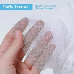 Large Shower Sponge Body Scrubber Mesh Pouf For Men And Women, Set Of 4 (white)