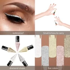 Diamond Shiny Eye Liners Eyeshadow Waterproof Silver Rose Gold Color Glitter Sequins Eyeliner Eye Shadow Makeup Beauty Cosmetics 1 -Cosmetics Promotion Store 1490328860 max