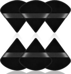 6 PCS Powder Puffs, Pure Cotton Soft Triangle Wedge Makeup Powder Puff For Loose Powder Mineral Powder Body Powder Cotton Velour Cosmetic (Black)
