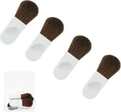 Mini Makeup Brush Loose Powder Brushes Travel Blush Brushes Cosmetics Applicator Makeup Tool With Storage Case(4pas)