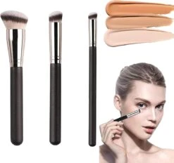 3 Pcs Makeup Brushes, Foundation Brush Face Brush Concealer Brushs Make Up Brushes Kit Flawless