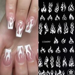 Flame Nail Art Stickers Decals Holographic Fire Nail Decals Nail Art Supplies Flame Fire Design Nail Stickers For Women Girls Nail Decorations Manicur -Cosmetics Promotion Store 1498685354 max