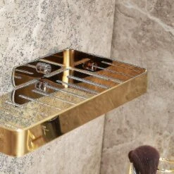 Light Luxury Soap Box Punch-free Wall-mounted Drain Toilet Bathroom Stainless Steel Shelf Golden Soa