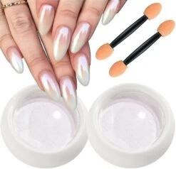 2 Pack Chrome Nail Powder, Pearl White Chrome Powder Holographic Mirror Glitter Neon Nail Powder, Magic Chameleon Metallic Shell Chrome Powder For Nai -Cosmetics Promotion Store 1498975352 max