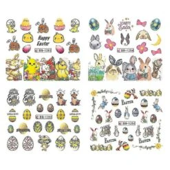 Easter Nail Art Stickers Set Of 12 Sheets Easter Nails Supplies Sticker Water Transfer Nail Decals Easter Egg Bunny
