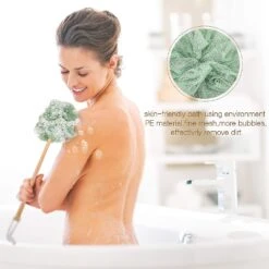 Toem Loofah Back Scrubber For Shower|Bamboo Charcoal Fiber Infused-Green