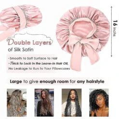 Hot Pink Silk Satin Bonnet For Sleeping Double Layer Satin Lined Hair Bonnet