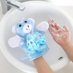 Cute Baby Bath Gloves Cartoon Animal Exfoliating Sponge Shower Brush Body Scrubber For Kids Skin Cleaner Bath Toys For Children Pink