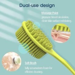 Body Bath Back Brush, Silicone Long Handle Double Sided Shower Brush With Ultra Soft Bristles For Men And Women