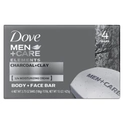 Dove Men+care Elements Charcoal + Clay Body And Face Bar 4 Oz, 4 Pack