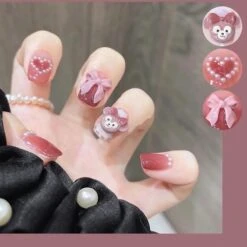 24pcs Kawaii Sanriod Anime Kuromi Detachable False Nails Cartoon Wearable Fake Nails Full Nail Stickers Nail Art Gift Toys -Cosmetics Promotion Store 669706905 max