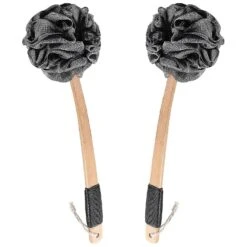 2pcs Bath Loofah Back Scrubber With Long Handle Stick-bamboo Charcoal Loofah Sponge Shower Exfoliati