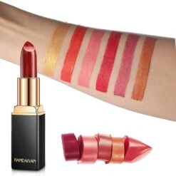 Handaiyan Glitter Lipstick Pearl Glossy Lip Stick Red Pink Shiny Long Lasting Waterproof Cute