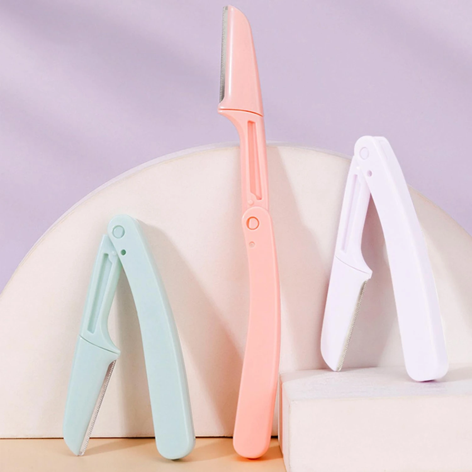 3pcs Portable Folding Eyebrow Trimmers Stainless Steel Shaving Knives For Beauty Tools Green 5 3pcs Portable Folding Eyebrow Trimmers Stainless Steel Shaving Knives For Beauty Tools Green - Image 5