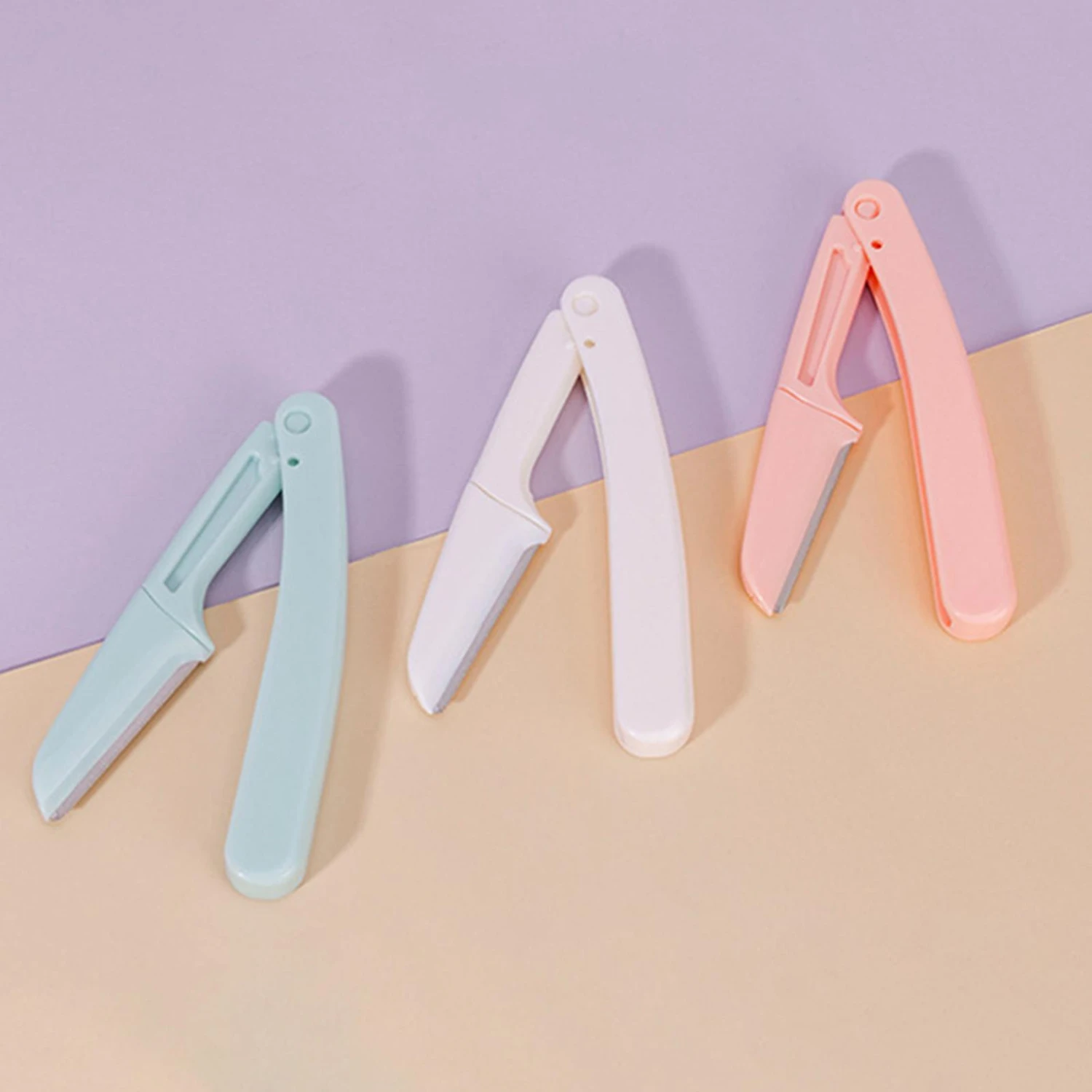 3pcs Portable Folding Eyebrow Trimmers Stainless Steel Shaving Knives For Beauty Tools Green 4 3pcs Portable Folding Eyebrow Trimmers Stainless Steel Shaving Knives For Beauty Tools Green - Image 4