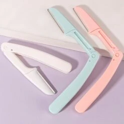 3pcs Portable Folding Eyebrow Trimmers Stainless Steel Shaving Knives For Beauty Tools Green