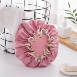 Double-layer Women's Waterproof Cap Bath Long Hair Hair Cover Lampblack Dry Hair Cap Champagne