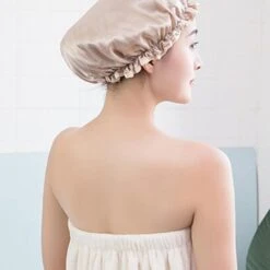 Double-layer Women's Waterproof Cap Bath Long Hair Hair Cover Lampblack Dry Hair Cap Champagne -Cosmetics Promotion Store 951143615 max