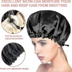 Satin Sleep Cap,adjustable Double-sided Sleep Bonnet,bonnet Cap For Sleep (2pcsblack)